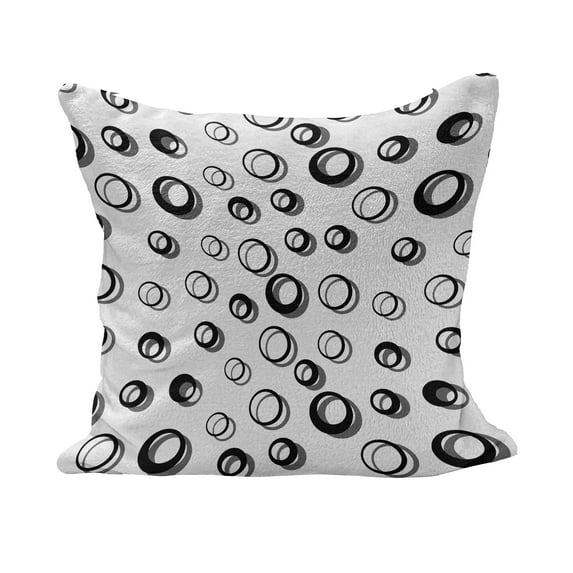 Geometric Circle Fluffy Throw Pillow Cushion Cover, Abstract Various Round Pattern with Reflections in Minimalist Design, Decorative Square Accent Pillow Case, 20" x 20", Black White, by Ambesonne