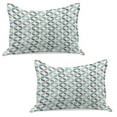 thumbnail image 1 of Geometric Circle Knitted Quilt Pillowcover Set of 2, Pastel Color Effects Oval Point Old Linked Stripes Contrast New Band, Standard Queen Pillow Sham Bedroom, 30" x 20", Pale Blue Green, by Ambesonne, 1 of 1