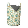 thumbnail image 1 of Geometric Circle Laundry Bag, Trippy Paint Brush Rotary Spiral Circle Pattern Hazy Blurry Tiles Picture, Basket with Handles Drawstring Closure for Laundromats, 13" x 19", Teal Orange, by Ambesonne, 1 of 4