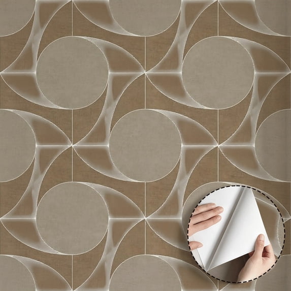 Geometric Circle Linen Texture Wallpaper Modern Minimalist Aesthetic Self adhesive and removable waterproof Wall Decor for Living Room Bedroom Bathroom Kitchen Cabinet Drawer 17.7 * 118 in