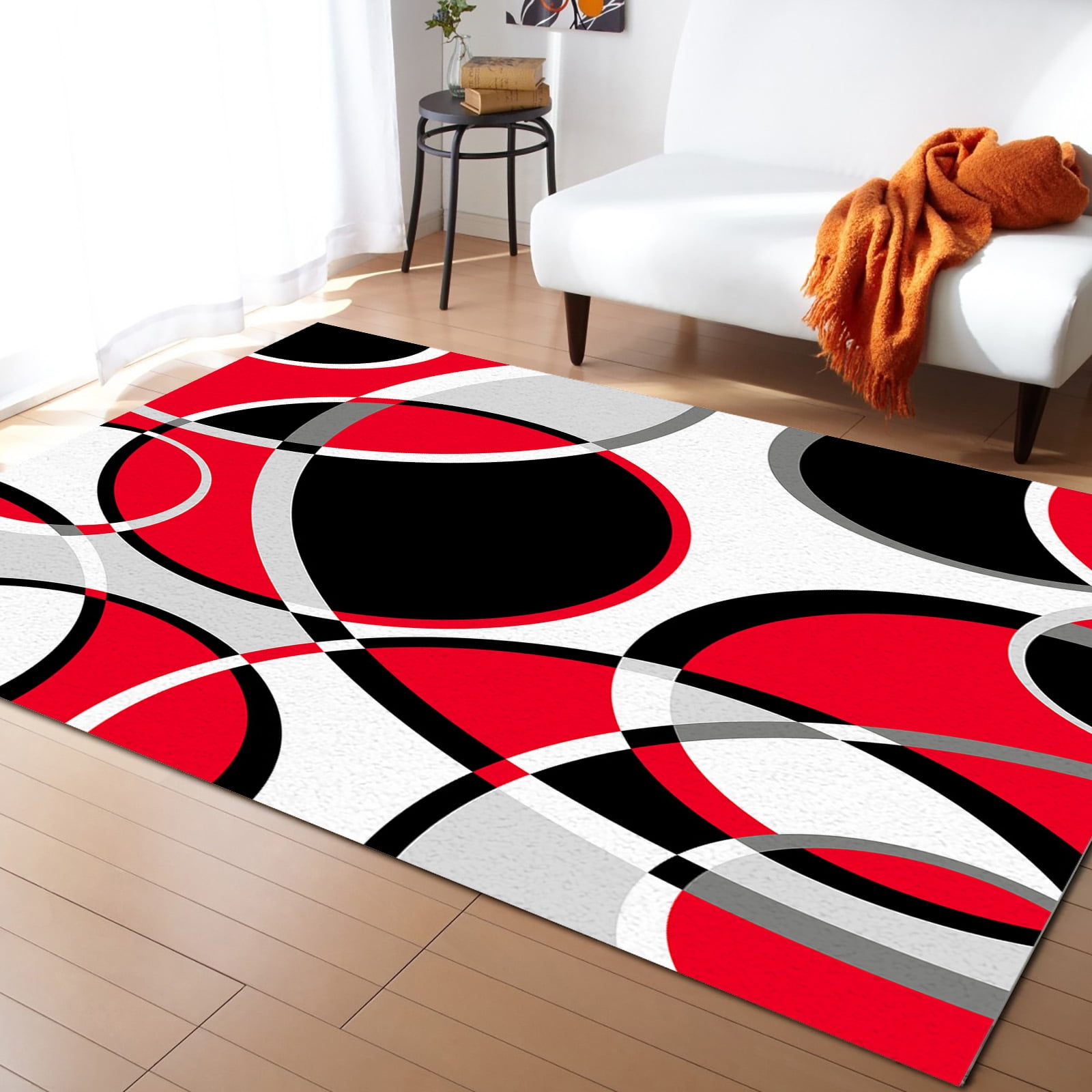 Geometric Circle Modern Art Red Carpet Area Rug Children's Room Living
