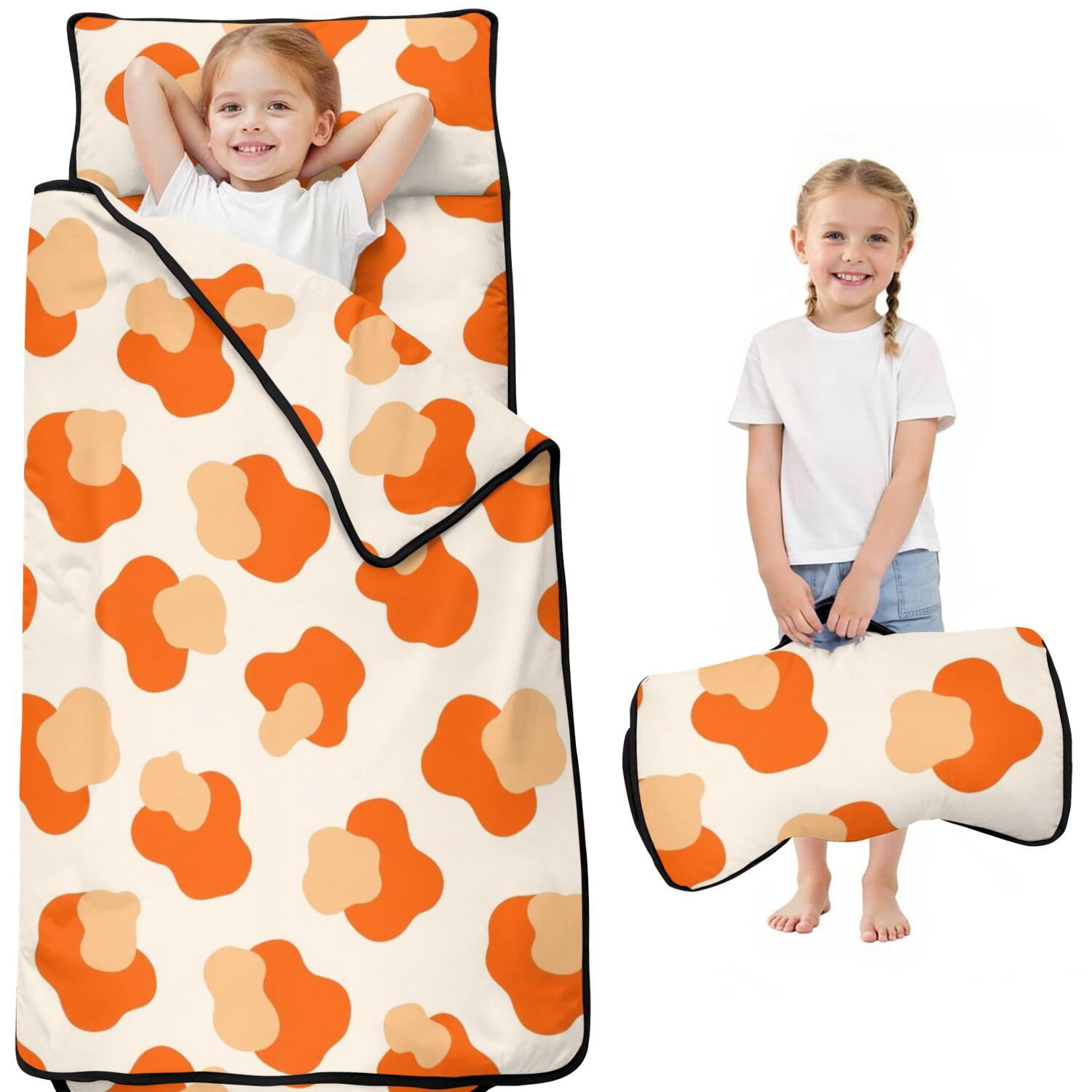 Geometric Circle Orange Pattern Kids Nap Mat, All-in-One Nap Pad with ...