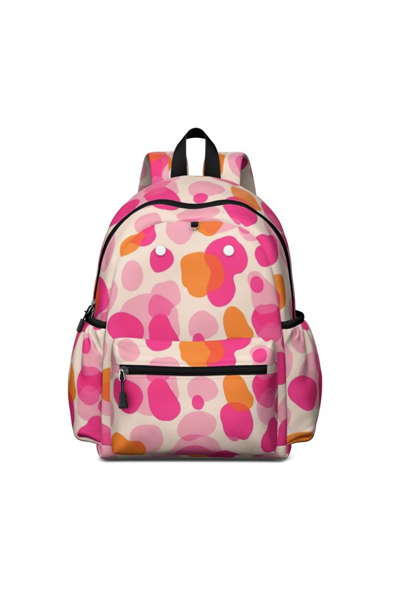 Geometric Circle Pink Pattern Backpack for School, Cute School Bag with Adjustable Shoulder Straps and Padded Back, 13.4"x11"x4.7"
