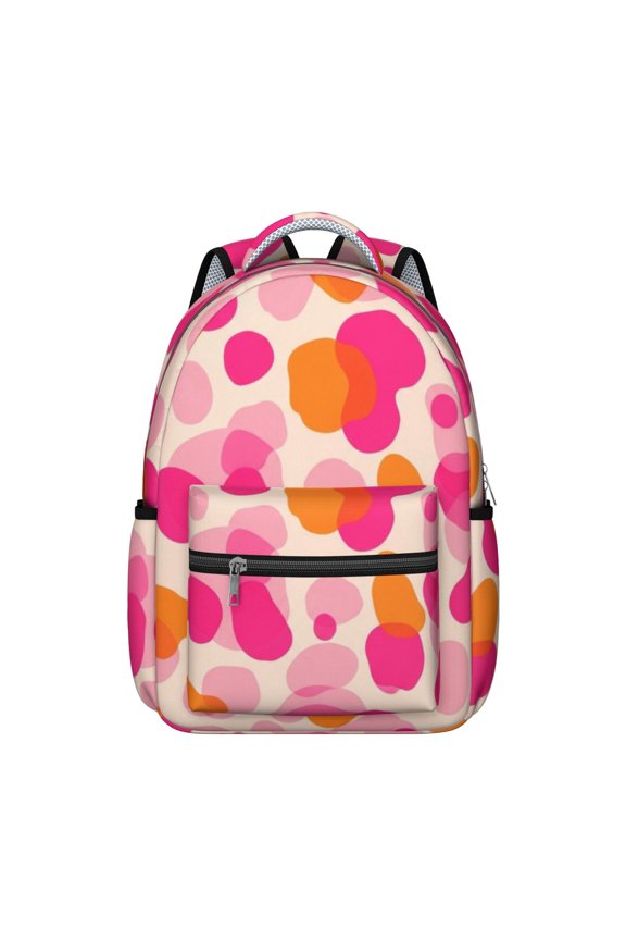 Geometric Circle Pink Pattern Backpack for School, Cute School Bag with Adjustable Shoulder Straps and Padded Back, 15.3"x11"x7.1"