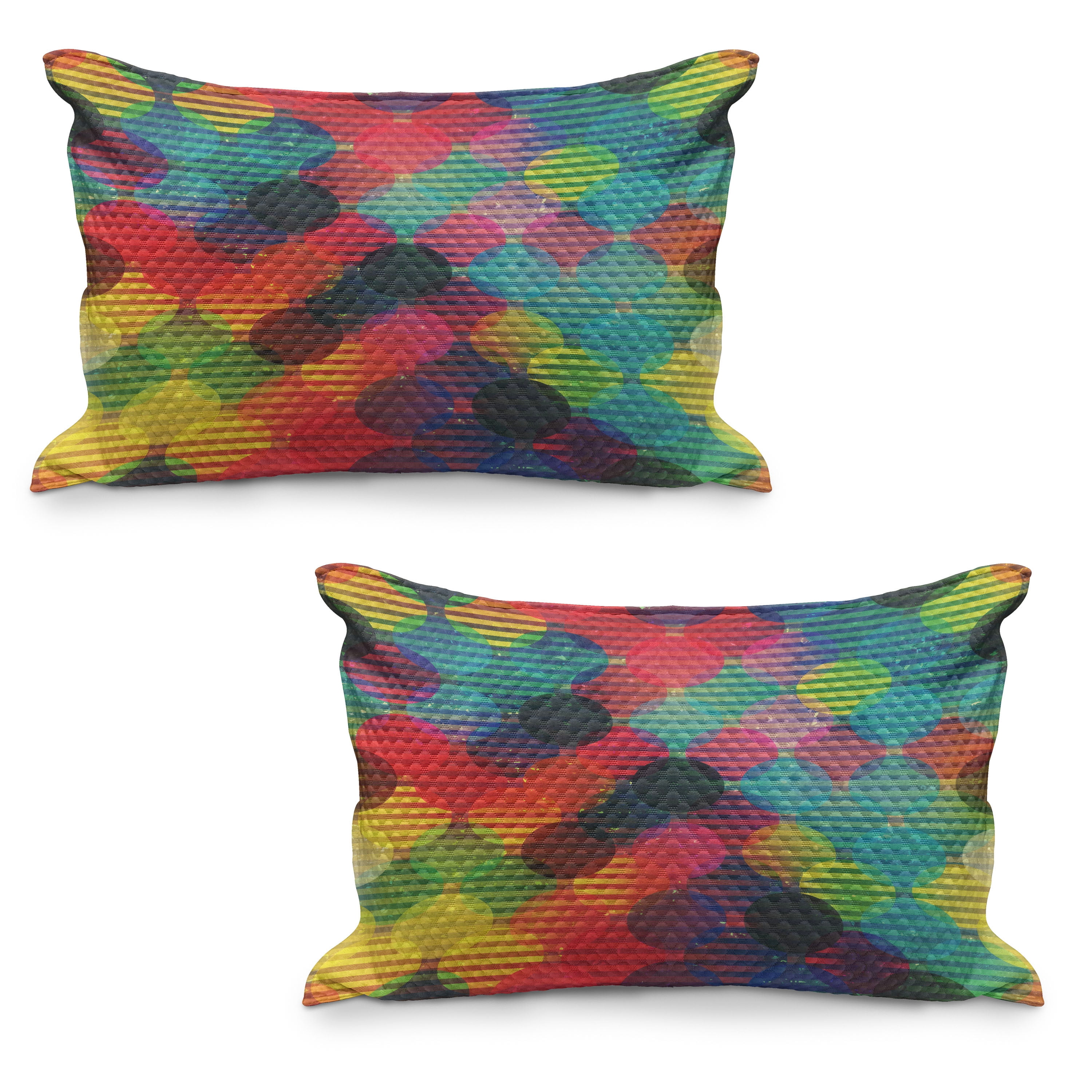 Geometric Circle Quilted Pillowcover Set of 2, Psychedelic Digital ...