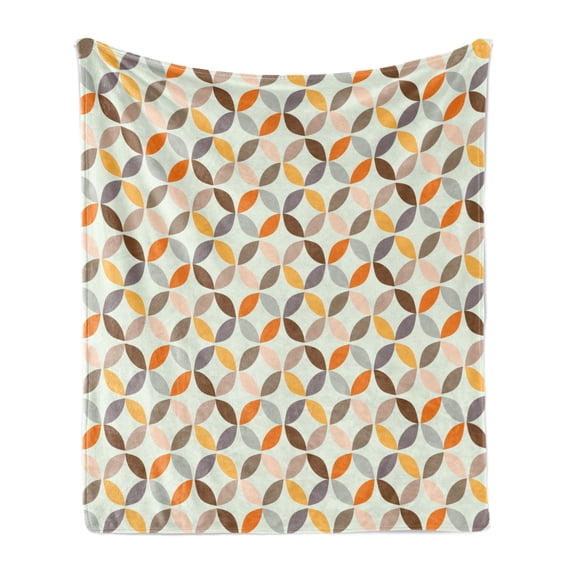 Geometric Circle Soft Flannel Fleece Blanket, Colorful Modern Spherical Complex Opposite Angled Cyclic Tiles Oval Print, Cozy Plush for Indoor and Outdoor Use, 50" x 70", Multicolor, by Ambesonne