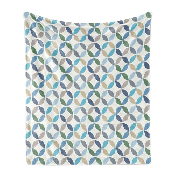 Geometric Circle Soft Flannel Fleece Blanket, Pastel Color Effects Oval Point Old Linked Stripes Contrast New Band, Cozy Plush for Indoor and Outdoor Use, 50" x 70", Pale Blue Green, by Ambesonne