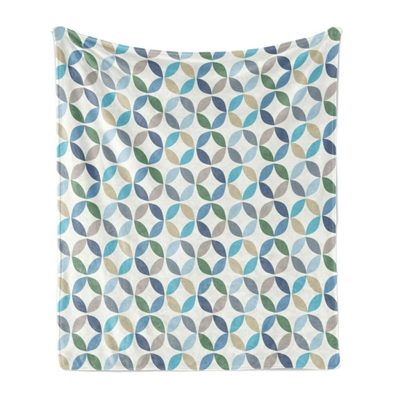 Geometric Circle Soft Flannel Fleece Blanket, Pastel Color Effects Oval Point Old Linked Stripes Contrast New Band, Cozy Plush for Indoor and Outdoor Use, 60" x 80", Pale Blue Green, by Ambesonne