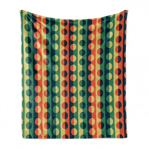 Geometric Circle Soft Flannel Fleece Blanket, Pop Art Style Vertical Striped Half-Pattern Ring Forms Retro Poster Print, Cozy Plush for Indoor and Outdoor Use, 50" x 60", Orange Teal, by Ambesonne