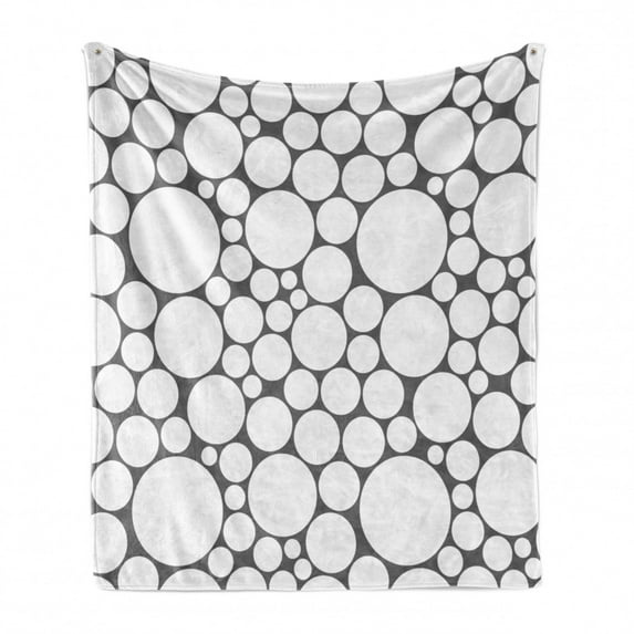 Geometric Circle Soft Flannel Fleece Throw Blanket, Retro Pattern with Large Small Round Dots Abstract Art Print Image, Cozy Plush for Indoor and Outdoor Use, 50" x 70", Dark Grey White, by Ambesonne