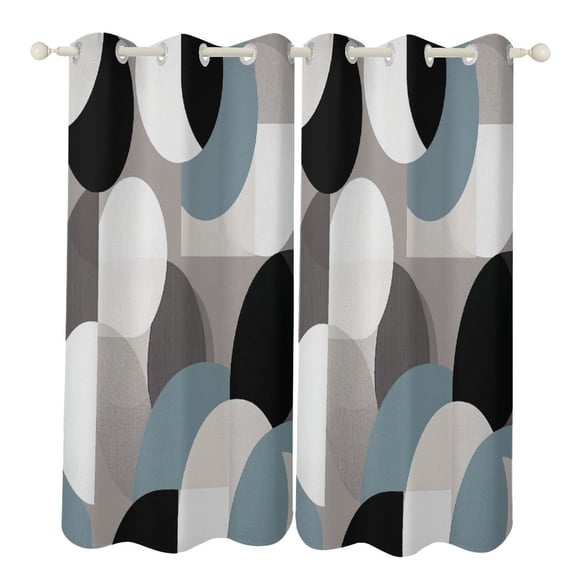 Geometric Circle Stripe 2pcs Blackout Curtains For Living Room Bedroom, Grommet Top Window Set for Left And Right Biparting Open