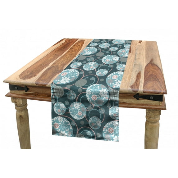 Geometric Circle Table Runner, Floral Ornamental Pastel Toned Shapes and Swirls Lines Vintage Display, Dining Room Kitchen Rectangular Runner, 3 Sizes, by Ambesonne