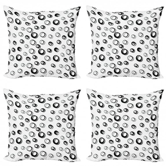 Ambesonne Geometric Throw Pillow Cover 4 Pack, Minimalist Rounds, 16", Black White