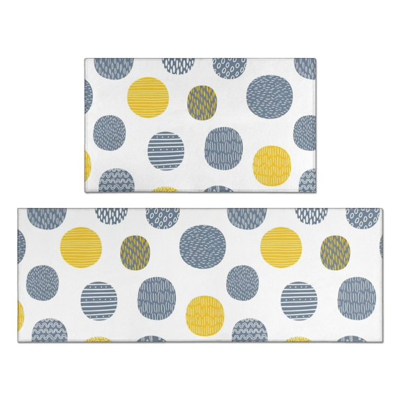 Geometric Circle White Pattern Anti Fatigue Kitchen Rugs Set Of 2, Non Slip Washable Decorative Floor Mats for Kitchen Sink Laundry, 17"x30" and 17"x47"
