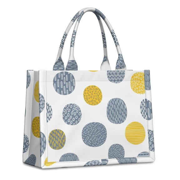 Geometric Circle White Pattern Tote Bag, Laptop Carry Tote with Interior Pockets & Top Handle, Dacron Fabric Gifts for Women Men,15.7 X 5.1 X 13 Inches