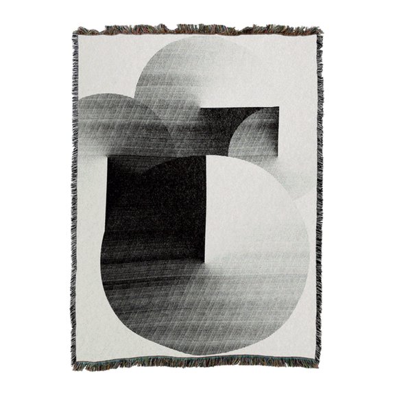 Geometric Circles Woven Throw Blanket, 100% Cotton, Fringed Edges