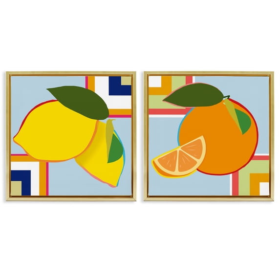 Stupell Industries Geometric Citrus Fruit 2 Piece Gold Framed Floater Canvas Set, design by Daniela Santiago, 18 x 18