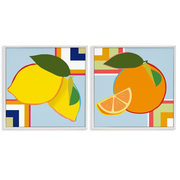 Stupell Industries Geometric Citrus Fruit 2 Piece White Framed Giclee Art Set, design by Daniela Santiago, 17 x 17