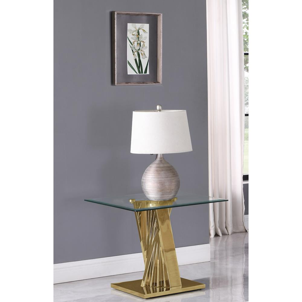 Luxurious Gold Stainless Steel and Glass Rectangular End Table
