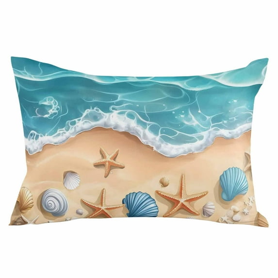 Geometric Coastal Throw Pillow Cover 20 x 26 Inch Decorative Pillow Cover Cartoon Starfish Shell Sea Waves Lumbar Pillowcase Seasonal Rectangle Cushion Case for Couch Sofa Bed Living Room