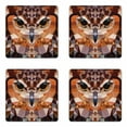 thumbnail image 1 of Geometric Coaster Set of 4, Mosaic Owl Head in Linked Triangle Forms Retro Style Funk Geometric Boho Design, Square Hardboard Gloss Coasters, Standard Size, Brown Orange, by Ambesonne, 1 of 2