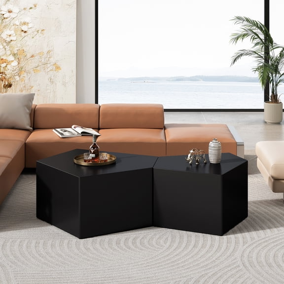 Geometric Cocktail Table , Irregular Pentagon Side Tables For Home, Black (2), Strong And Stylish, No Assembly Needed Center Living Room, Paint, Stylish Practical