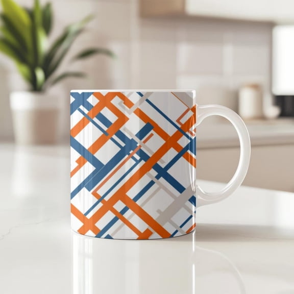 Geometric Coffee Mug - Modern Blue Orange Ceramic Arup.