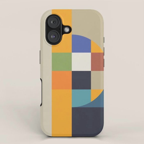 Geometric Color Block Grid and Arc Tough Case for Apple iPhone, Polycarbonate Shell with TPU Liner
