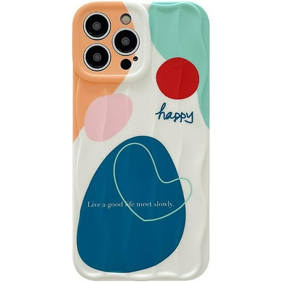 Geometric Color Block Wave Line Water Ripple Soft  for iPhone Case (White,iPhone 14 Pro)