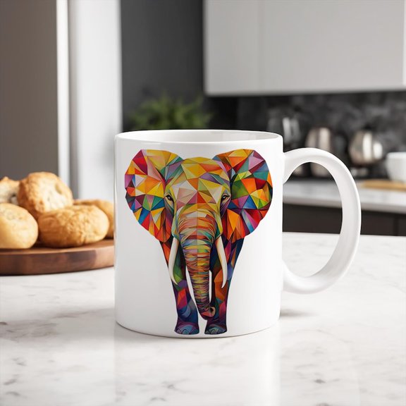 Geometric Colorful ElepH1ant Mug - Ceramic Coffee Cup 11oz
