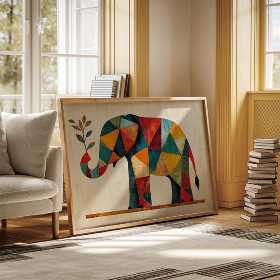 Geometric Colorful Elephant Wall Art Animal Decor Vibrant Poster For Boho Home Or Room , Poster Print Only