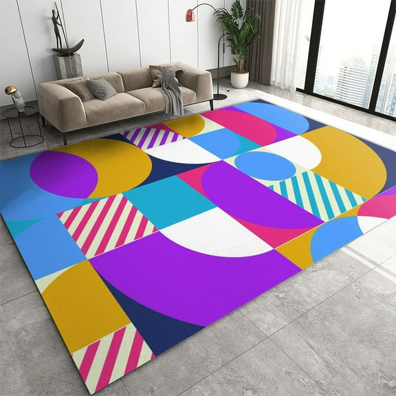 Geometric Colorful Rug, Modern Pop Area Rugs For Living Room, Indoor Carpet Easy Clean Floor Mat Rug For Bedroom Bedside Under Kitchen Table