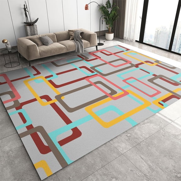 Geometric Colorful Rug, Simple Lines Area Rug, Upholstery Carpet With Non-Slip Backing, Soft Washable Rug For Living Room Kids Boys Girls Bedroom Study Room