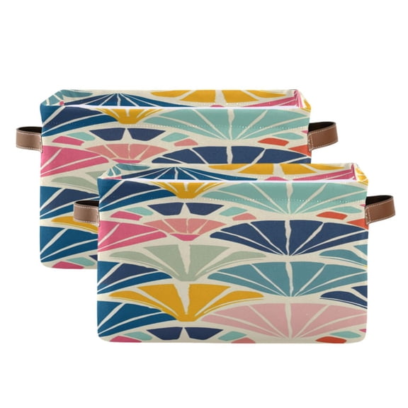 Geometric Colorful Shell Pattern Square Storage Bins with Handles Collapsible Containing Box 2 Packs