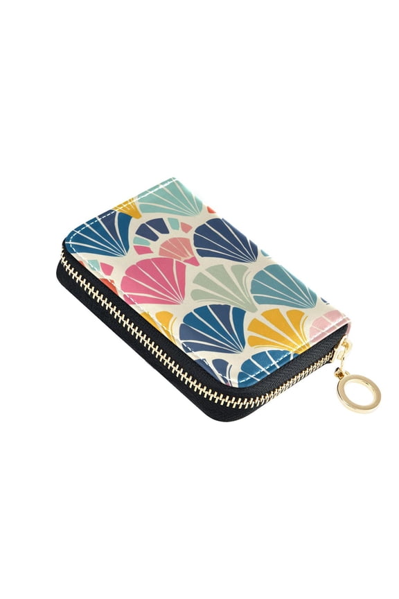 Geometric Colorful Shell Pattern Women's Credit Card Holder PU Leather Zipper Wallet RFID Blocking