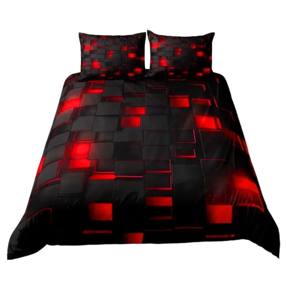 Geometric Comforter Set,Light Honeycomb Bedding Set 3 Piece In A Bag,Bed Sheet Set Geometry Decor,Lightweight All Season Red