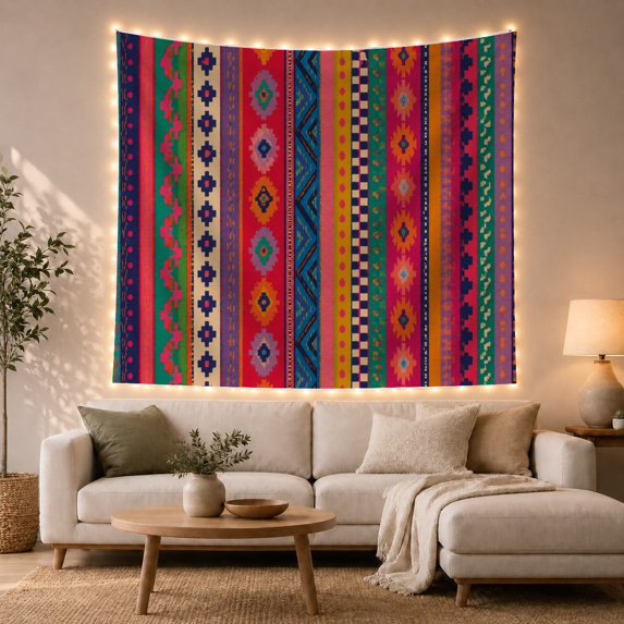 Geometric Composed Numerous With Vertical Bands Varying Widths, Mystical Fantasy for Space Lovers, Galaxy Room Decor, Housewarming Gift, Tapestry Wall Hanging for Bedroom and Dorm