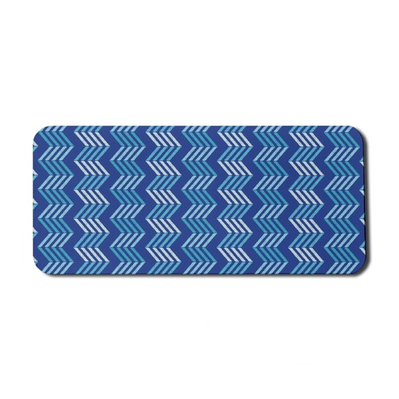 Geometric Computer Mouse Pad, Sky Tones Ornamented Image of Zigzag Lines Wavy Design Pattern Print, Rectangle Non-Slip Rubber Mousepad X-Large, 35" x 15", Cobalt Blue and Teal, by Ambesonne