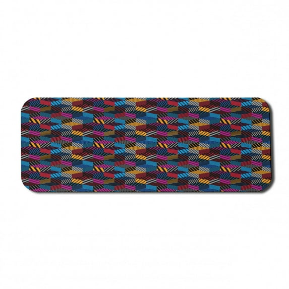 Geometric Computer Mouse Pad, Stripped 3 Dimensional Cube Pattern Vibrant Color Palette Eighties Design, Rectangle Non-Slip Rubber Mousepad Large, 31" x 12" Gaming Size, Multicolor, by Ambesonne