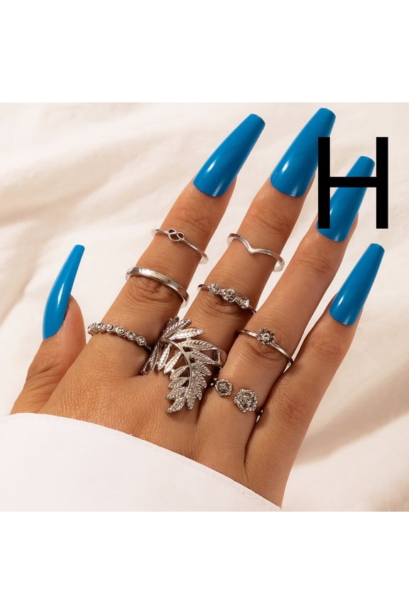 Geometric Copper Ring Set Fashion Plated Multi-Piece Rings Combination Ethnic Rings Trendy Jewelry Gift for Women and