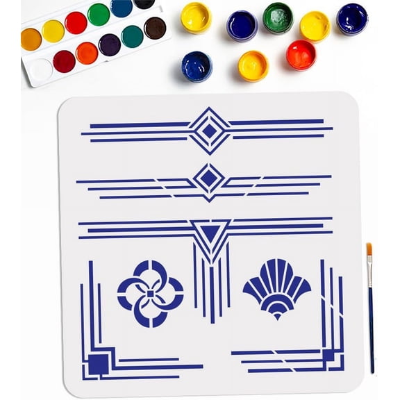 Geometric Corners Stencil 11.811.8inch Large 7 Geometric Patterns Reusable Vintage Border Template with Paint Brush for Art Crafts Furniture Canvas Wall Wood Home Decorations diy