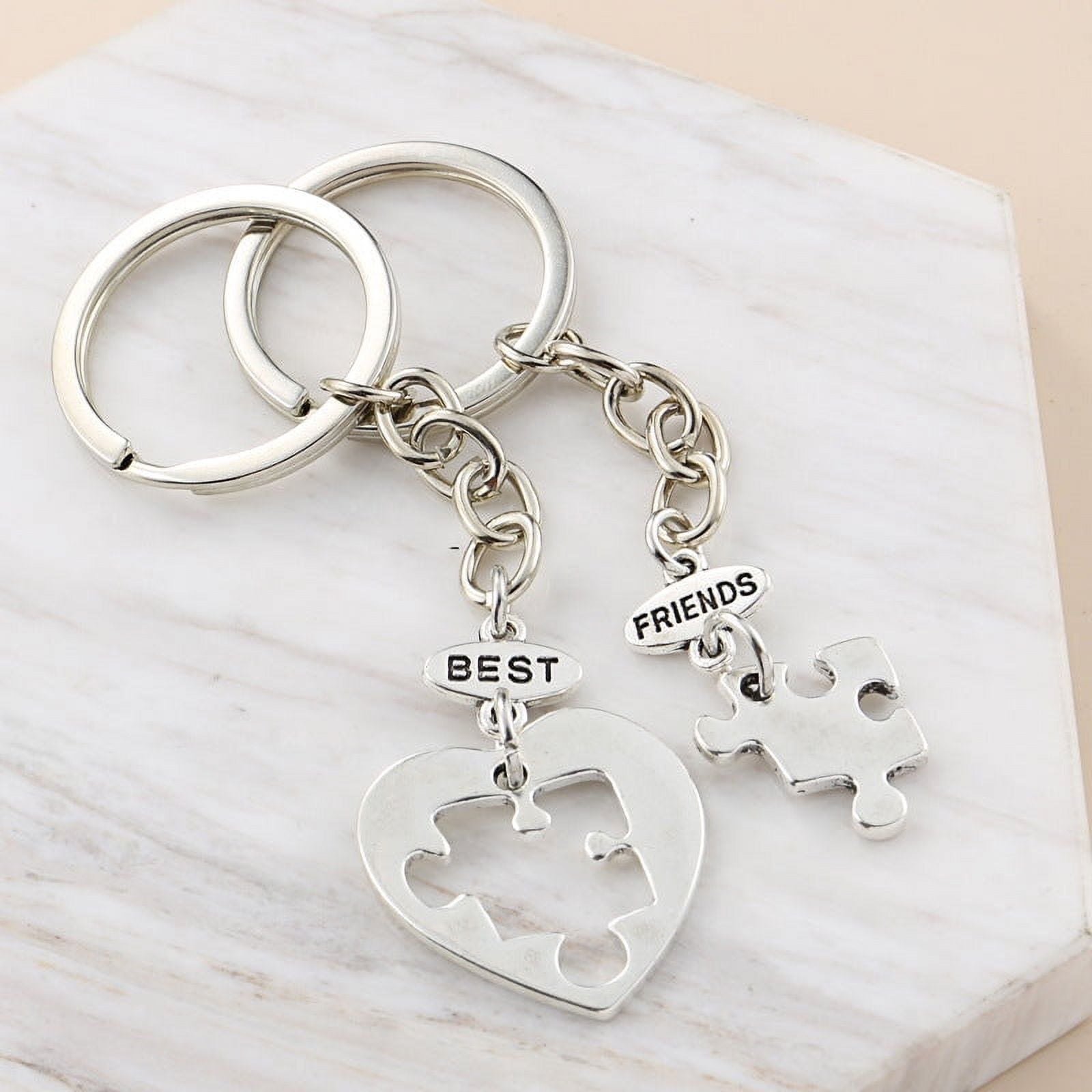 Geometric Couple Keychain, Metal Puzzle Letter Keychains, Simple Southeast Asia Style Accessories, Hollow Design Key Rings (Pair)