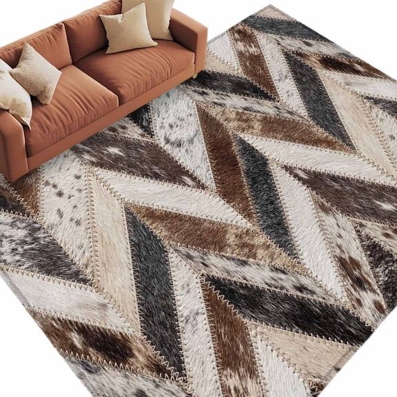 Geometric Cow Print Area Rug 8x10 Washable Rug Non Slip Farmhouse Country Cowhide Fur Brown Large Area Rug Soft Stainresistant Indoor Carpet for Living Room Bedroom Home Office Dining Room Nursery