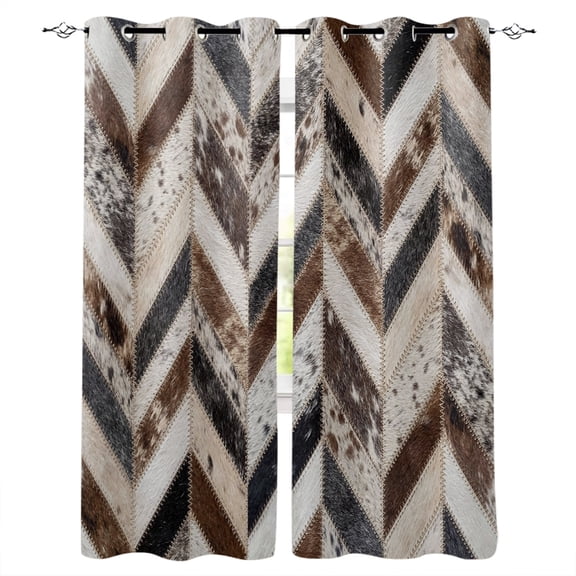 Geometric Cow Print Blackout Curtains for Bedroom Living Room Darkening Curtains 96 Inches Long Farmhouse Country Cowhide Fur Brown Window Curtain 2 Panels Set Window Treatment Grommet Drapes 52"x96"