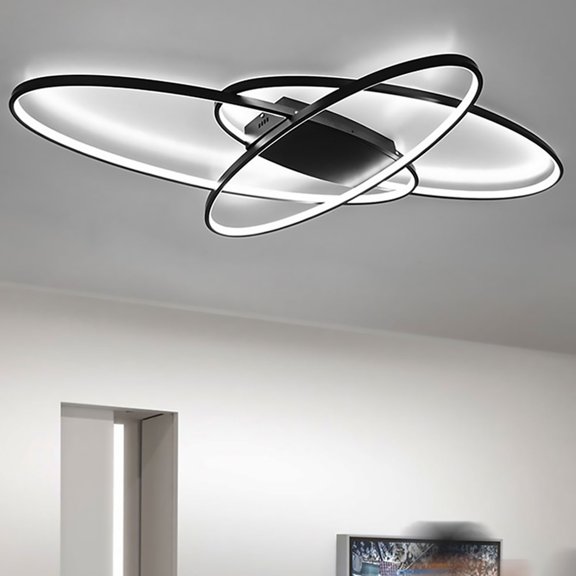 Geometric Creative Design Black Ceiling Light with Remote - D37.43''xH25.61'', Matte Flush Mount Dimmable Ceiling Light, 5600lm, 2700K - 6500K