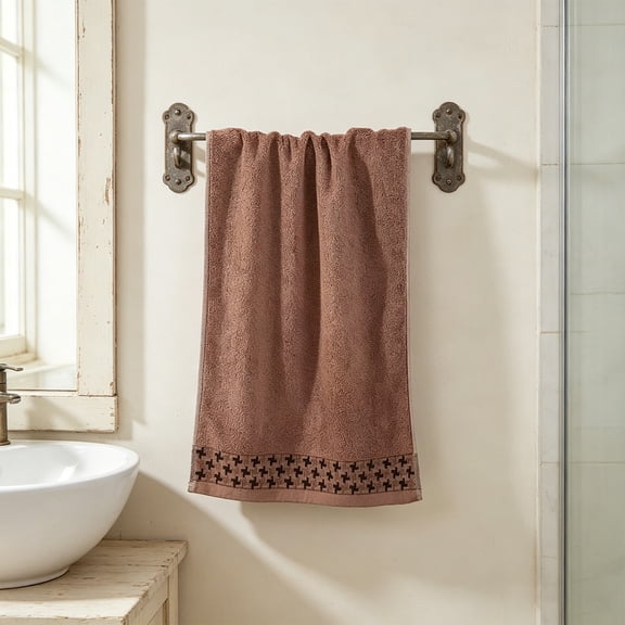 Geometric Cross Border Hand Towel, 13.3x28.7 Inch Soft Terry Cotton Bath Cloth with Woven Hem, 1 Pack