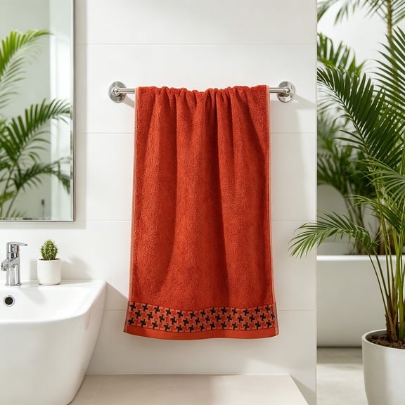Geometric Cross Border Hand Towel, 13.3x28.7 Inch Soft Terry Cotton Bath Cloth with Woven Hem, 1 Pack