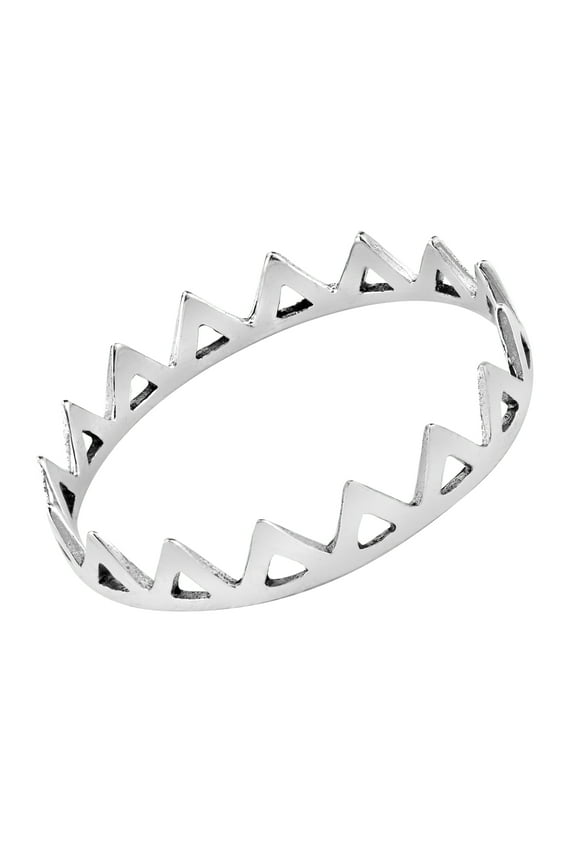 Geometric Crown Triangle Eternity Link Sterling Silver Ring-8