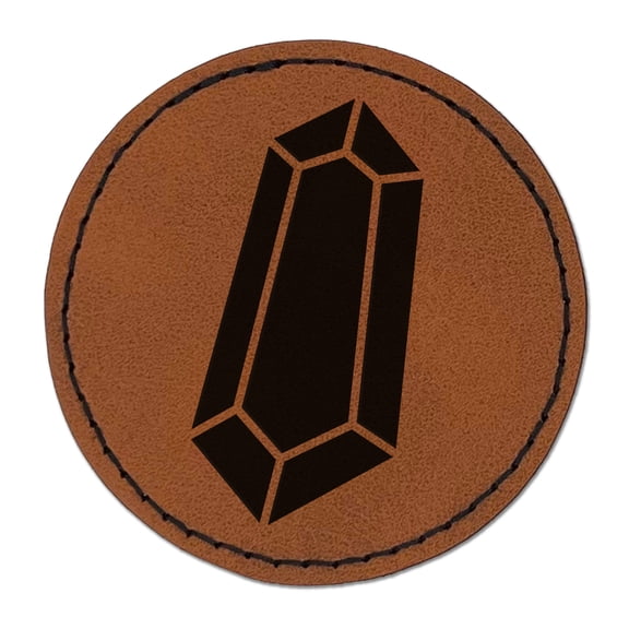 Geometric Crystal Gem Rock 2.5" Faux Leather Round Engraved Iron-On Patch - Brown