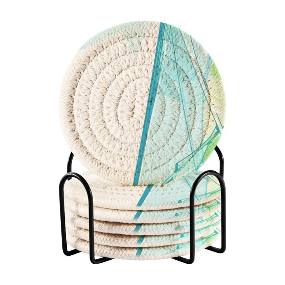 Geometric Crystal Structure 4in Bar Coasters Set of 6 with Storage Rack Durable Heat Resistant